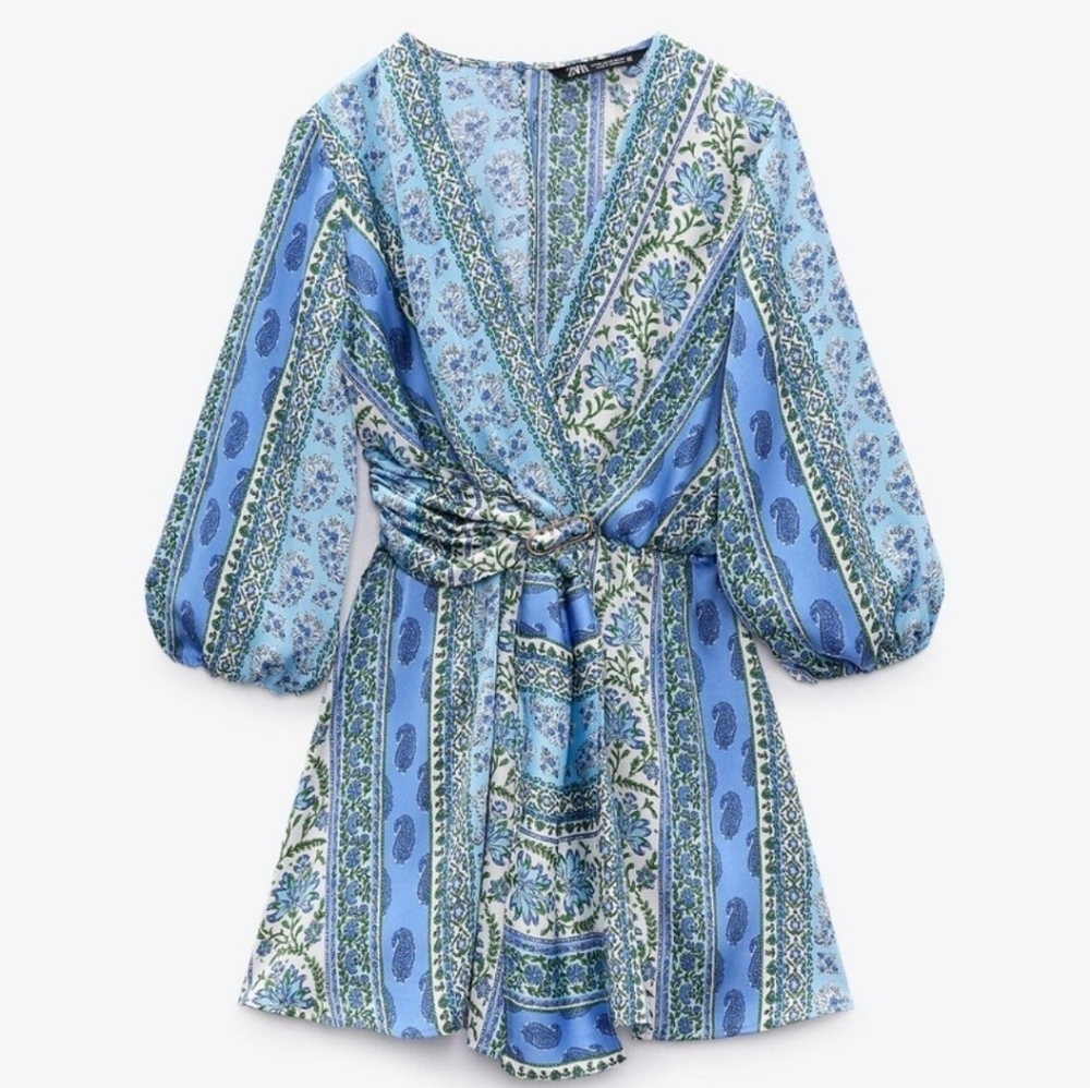 Zara Blue Paisley Patchwork Romper Size Large - image 1